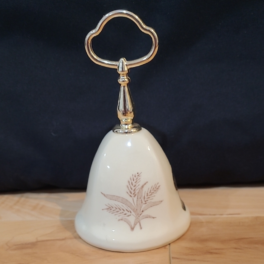 Vintage Sequoia Ware Elegant Cream Bell with Gold Handle, Wheat Pattern